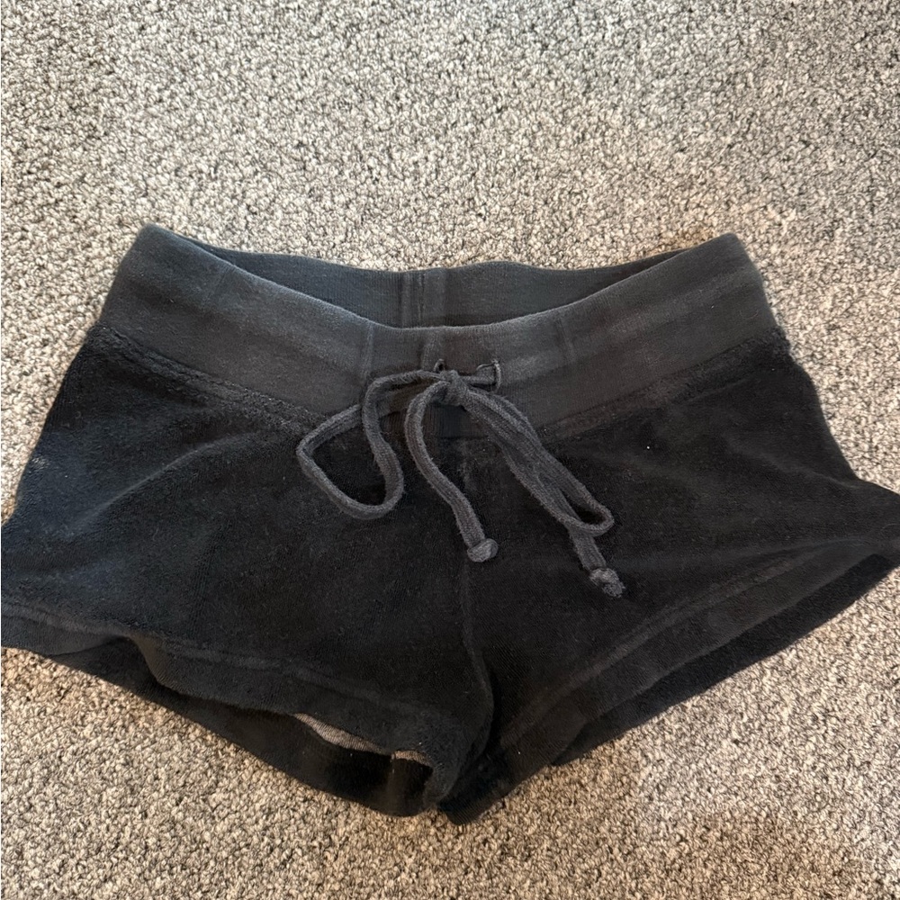 Hard Tail Black Velour Shorts with Drawstring Waist